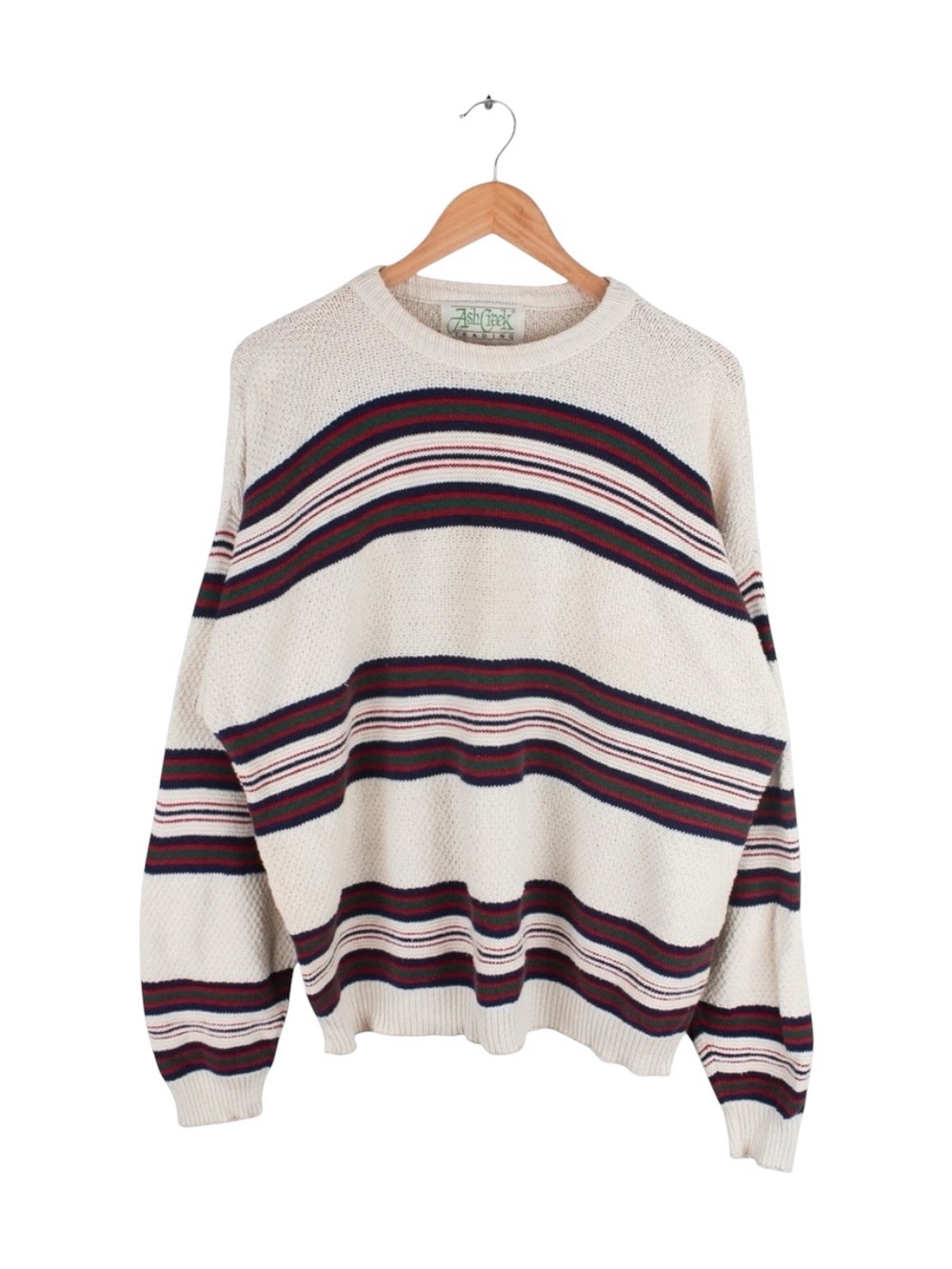 Vintage‎ Ash Creek Trading Crewneck Sweater Striped Knit Cotton Blend Size Large